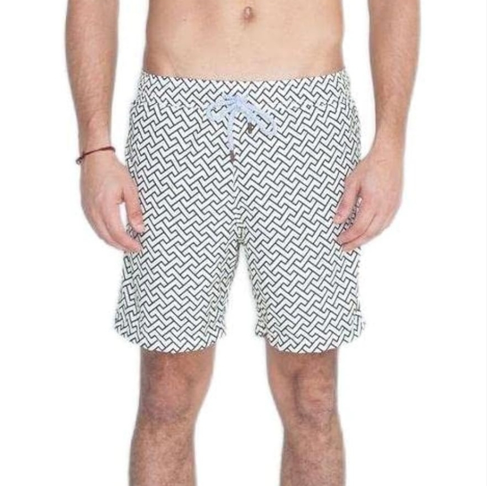 RETROMARINE Zig Zags Swim Trunk White‎ Navy Resort Beach Pool Vacation Size 34